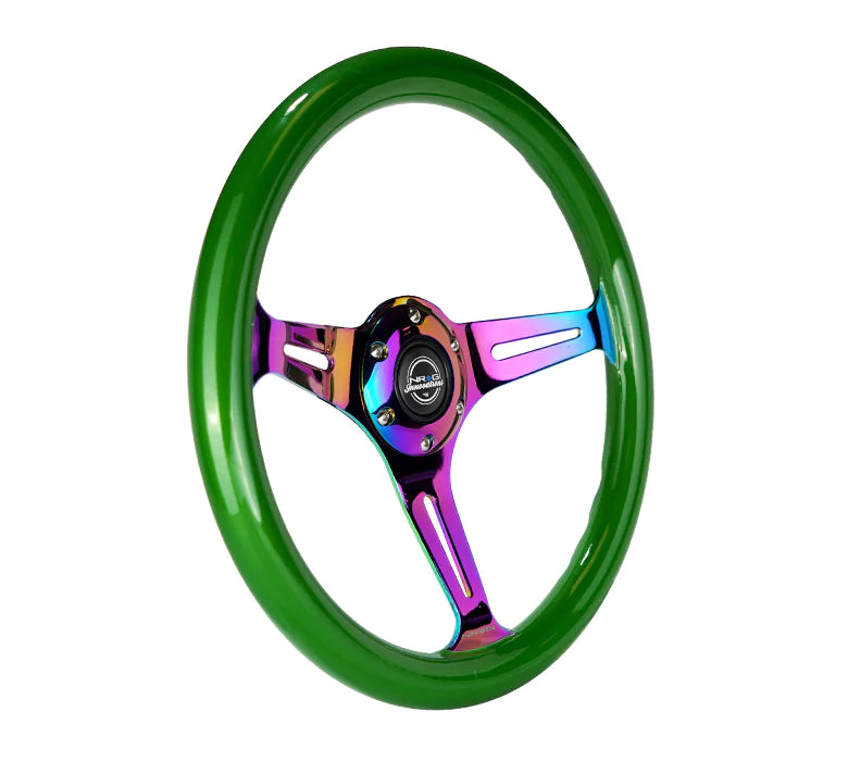 NRG Steering Wheel Wood Grain - 350mm 3 Neochrome spokes - green pearl flake