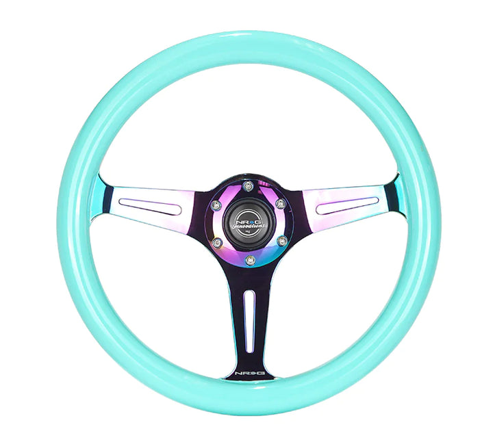 NRG Steering Wheel Wood Grain - 350mm 3 Neochrome spokes - Mint