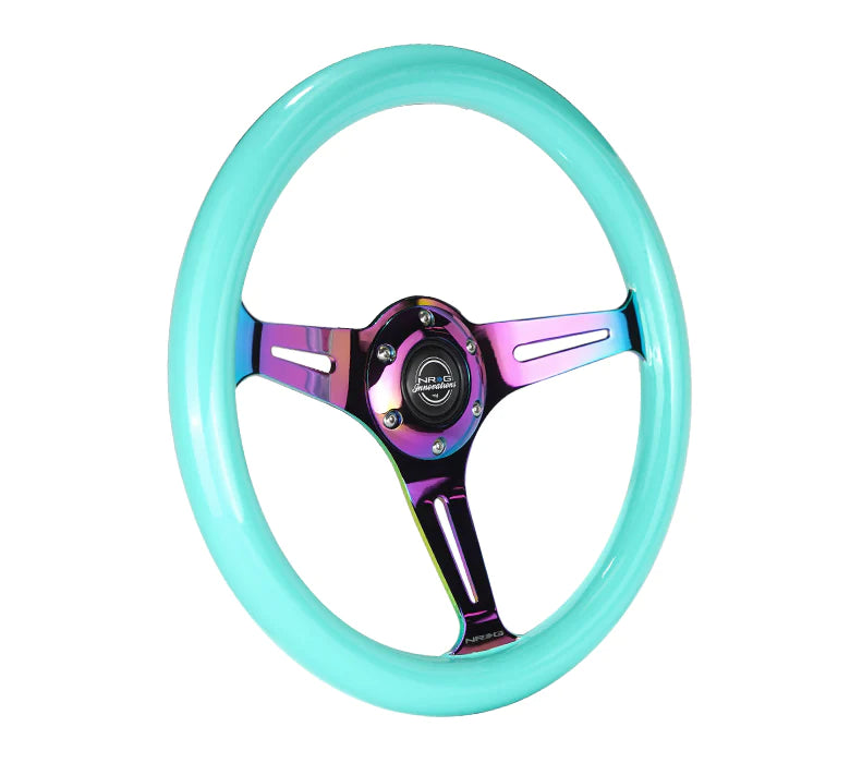 NRG Steering Wheel Wood Grain - 350mm 3 Neochrome spokes - Mint