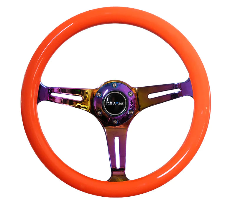 NRG Steering Wheel Wood Grain - 350mm 3 Neochrome spokes - Neon Orange