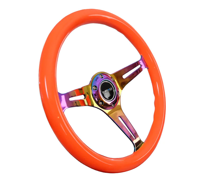 NRG Steering Wheel Wood Grain - 350mm 3 Neochrome spokes - Neon Orange