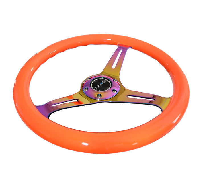 NRG Steering Wheel Wood Grain - 350mm 3 Neochrome spokes - Neon Orange