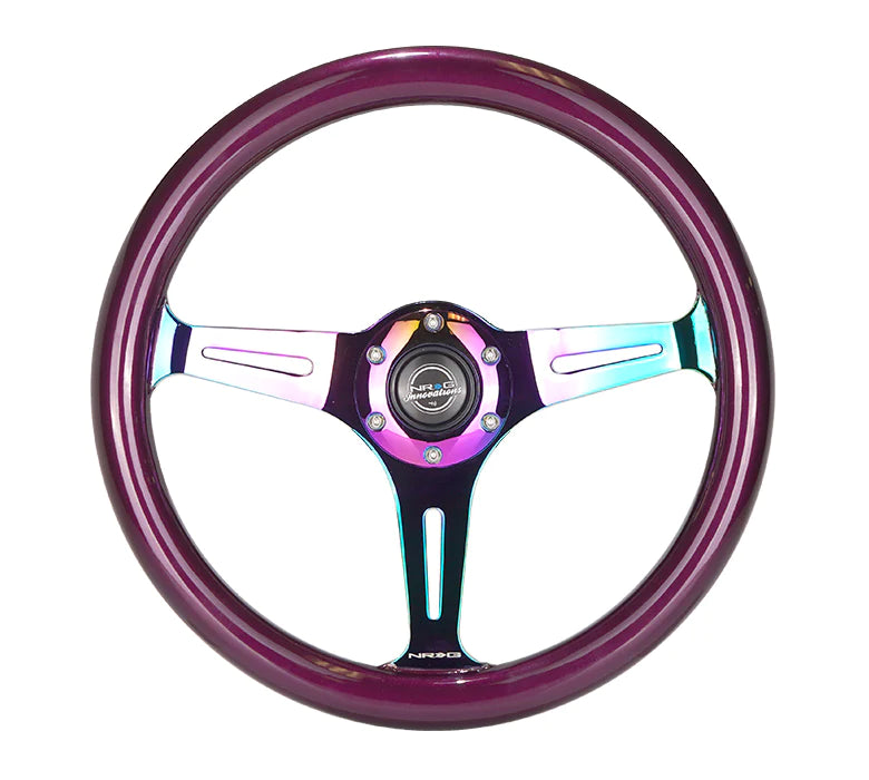NRG Steering Wheel Wood Grain - 350mm 3 Neochrome spokes - purple pearl