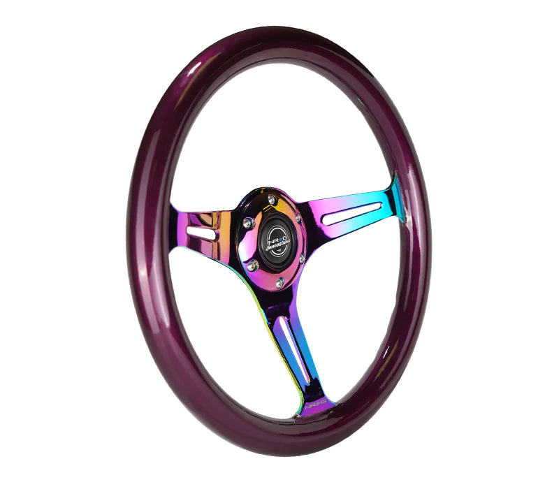 NRG Steering Wheel Wood Grain - 350mm 3 Neochrome spokes - purple pearl