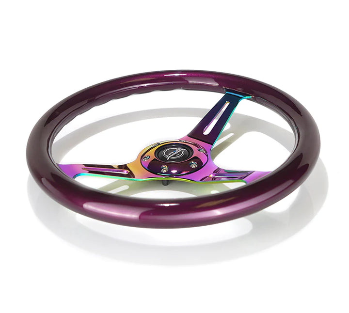 NRG Steering Wheel Wood Grain - 350mm 3 Neochrome spokes - purple pearl