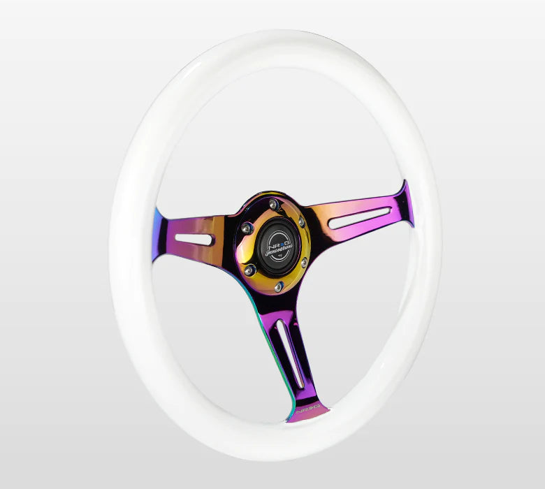 NRG Steering Wheel Wood Grain - 350mm 3 Neochrome spokes - White Paint