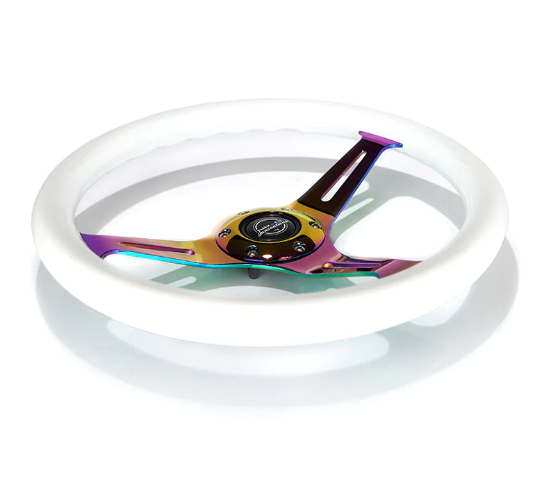 NRG Steering Wheel Wood Grain - 350mm 3 Neochrome spokes - White Paint