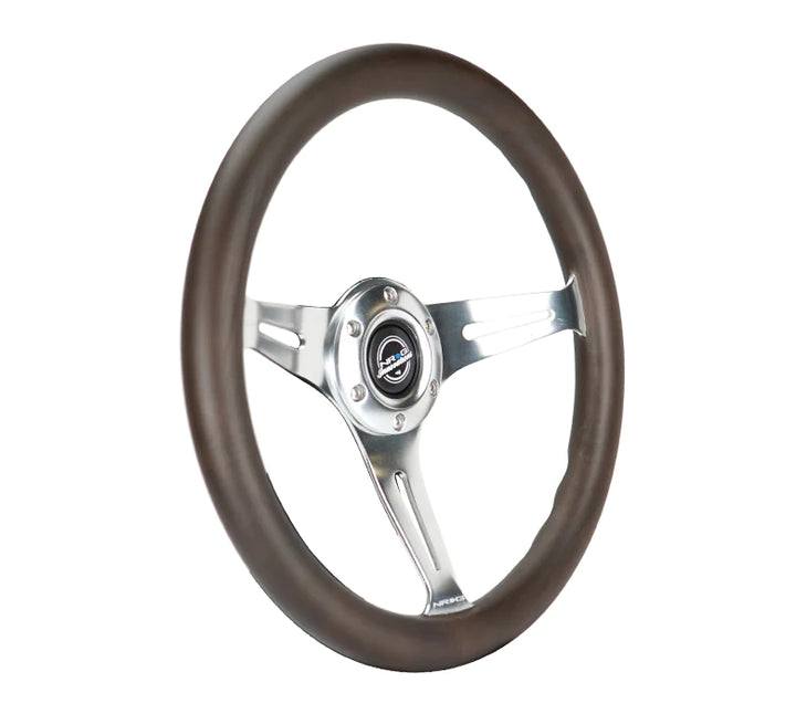 NRG Steering Wheel Wood Grain - 350mm 3 Chrome Silver spokes - Oak color wood