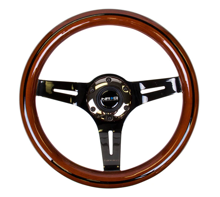 NRG Steering Wheel Dark Wood Grain - Black line inlay - 310mm - 3 spoke center in Black Chrome