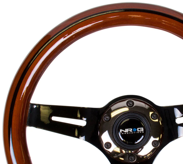 NRG Steering Wheel Dark Wood Grain - Black line inlay - 310mm - 3 spoke center in Black Chrome