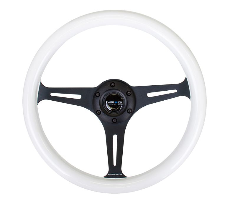 NRG Steering Wheel Wood Grain - 350mm 3 black spokes - Glow in the dark