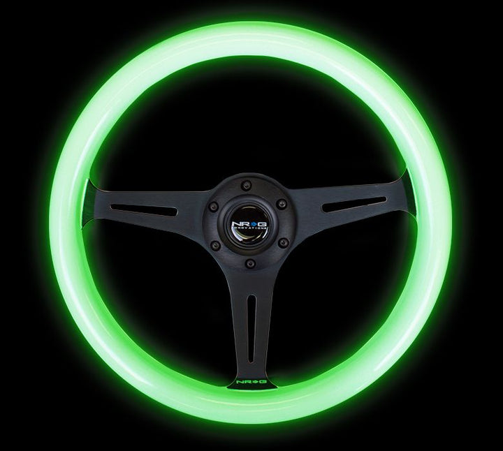 NRG Steering Wheel Wood Grain - 350mm 3 black spokes - Glow in the dark